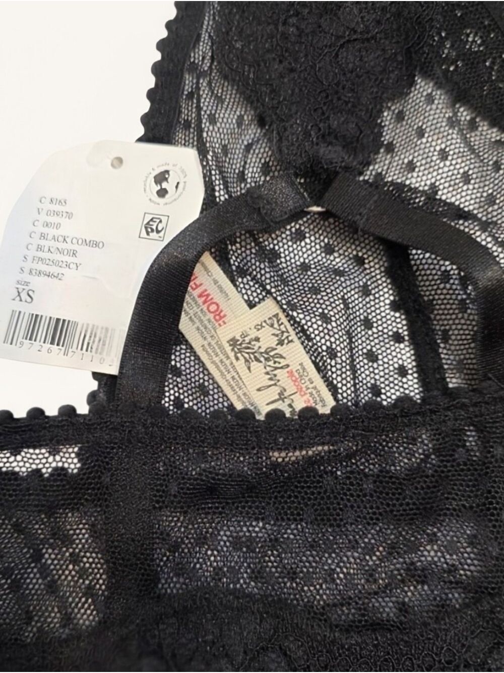NWT Free People Black Combo Longline Mesh Lace Bralette XS Y2K Revival - Picture 8 of 8